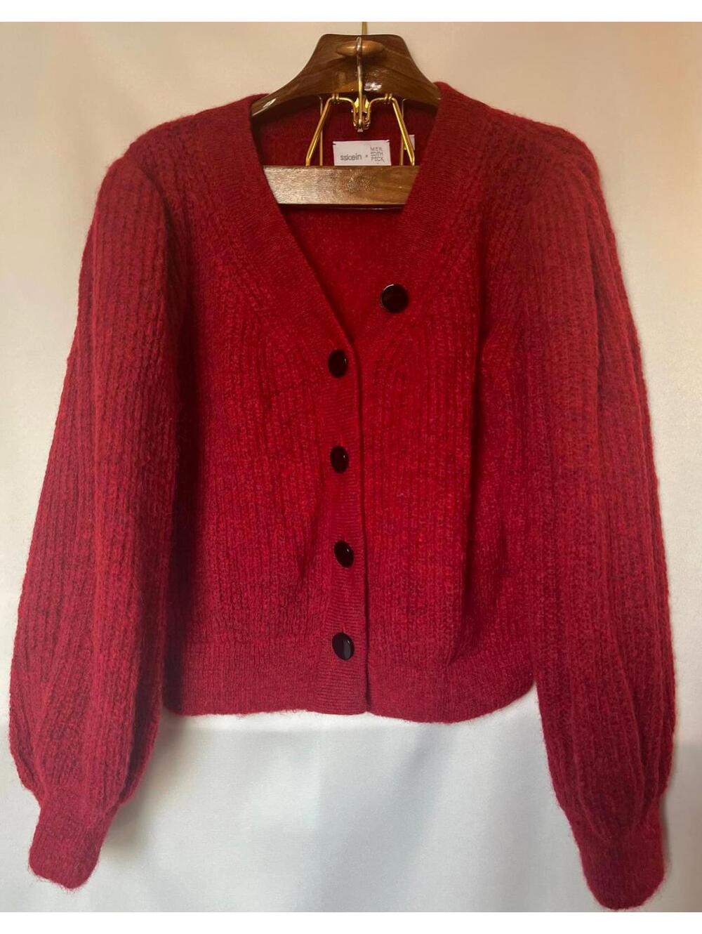 Sskein x Meredith Peck Red Alpaca Wool Button-Up Cardigan Sweater Size M/L